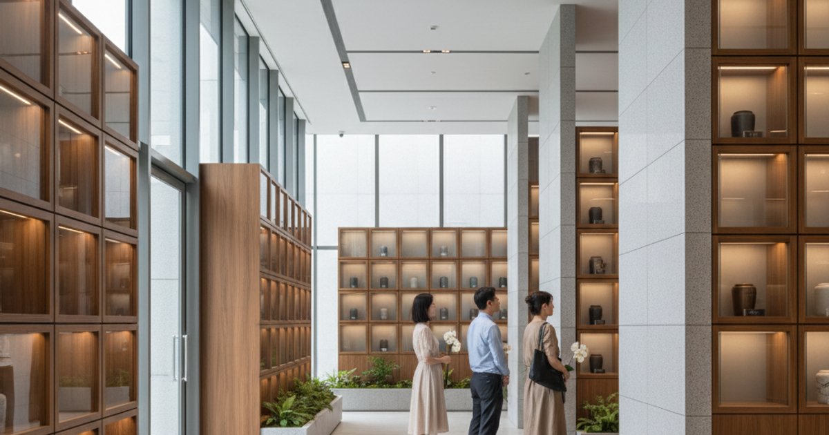 Modern columbarium interior in Singapore, showcasing advanced cremation services and respectful memorialization