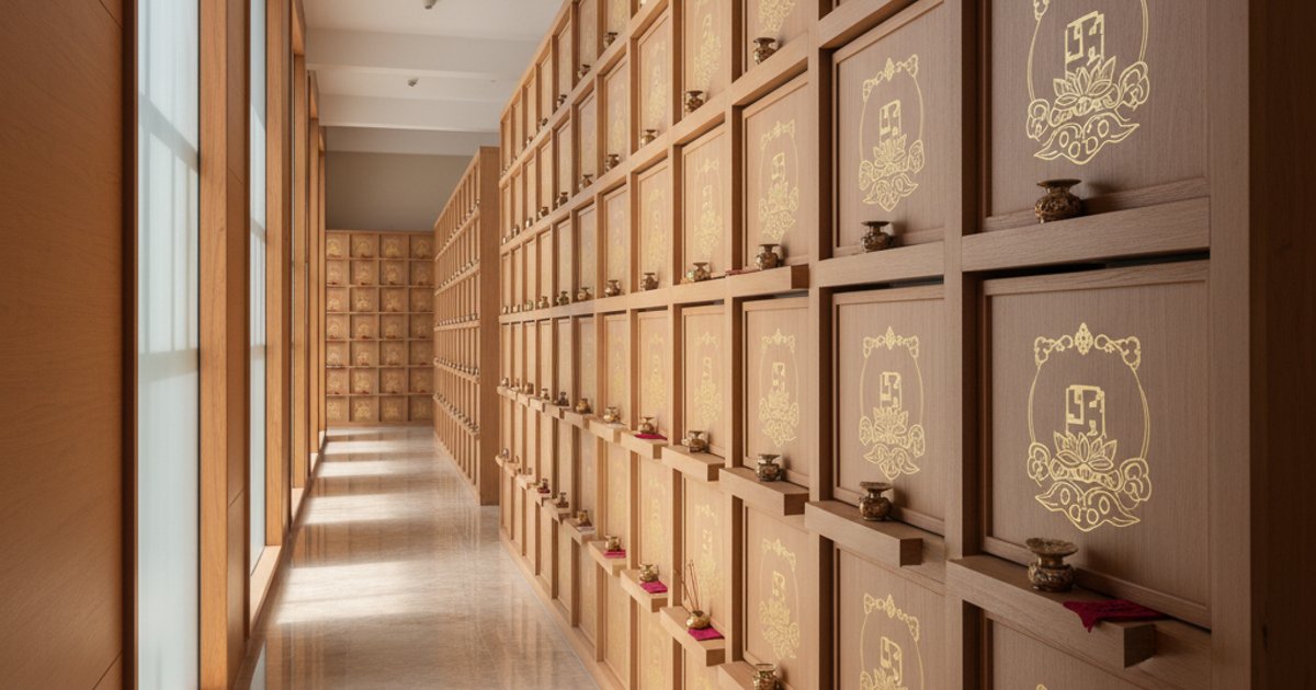 Serene columbarium niches at Lin San Temple for Buddhist funeral services Singapore