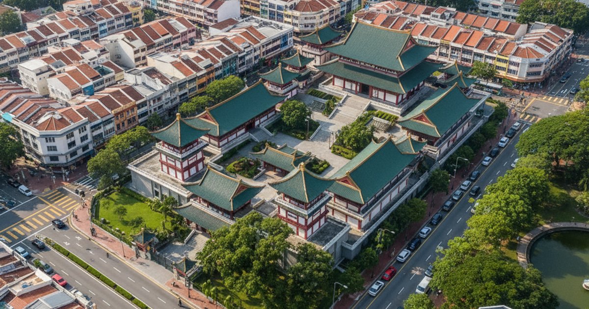 Exterior view of Linsan Temple in Geylang, Singapore, a center for Buddhist funeral services