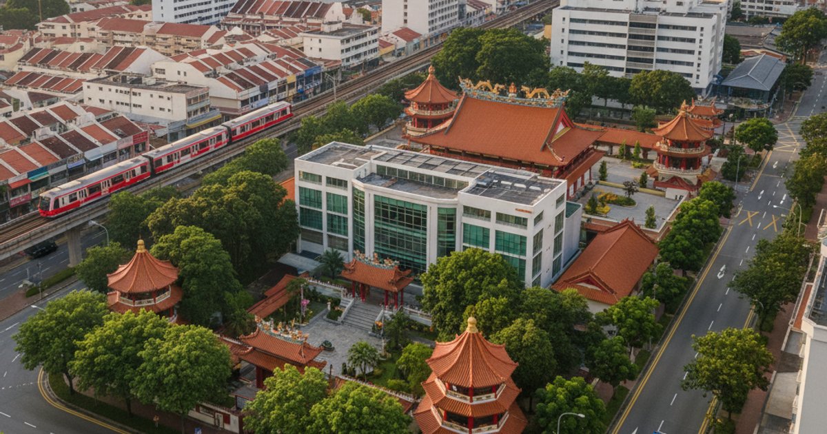 Lin San Temple's central location in Singapore, accessible for Buddhist funeral services