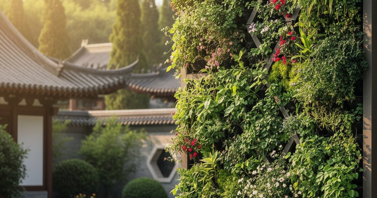 灵山寺骨灰塔区建筑上的垂直绿化墙
